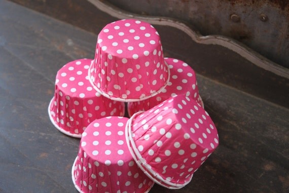 Hot Pink Polka Dot Paper Cups -- Nut, Bake, Dessert, Ice Cream -- set of 12 Il_570xn