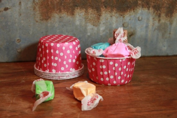 12 Hot Pink and White Dots Baking Cups -- Paper Nut Cups -- Large 2" Il_570xn