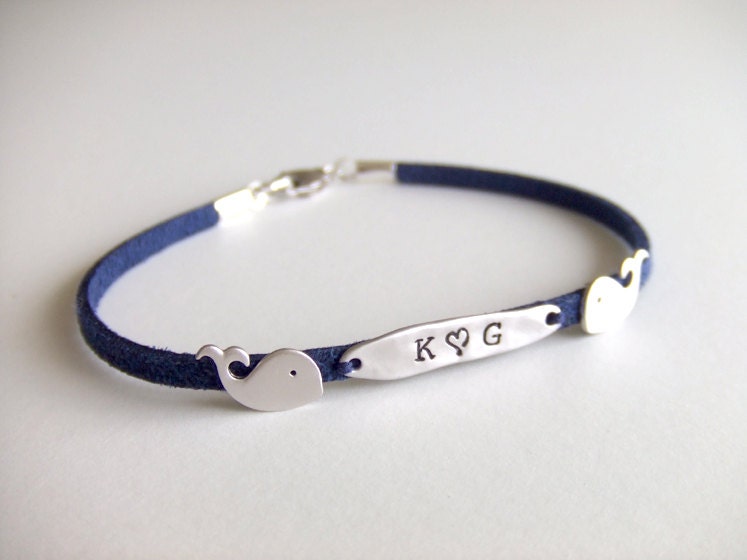 Whale Banner Jewelry Bracelet, Personalized Jewelry, Silver Hammered Charm, Suede Cord, Best Friends, Gift for Her, Etsy
