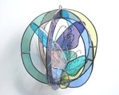 Newborn Wings - Medium Stained Glass 3D Sphere - Round Colorful Pastel Butterfly Nature Scene Suncatcher Home Decor