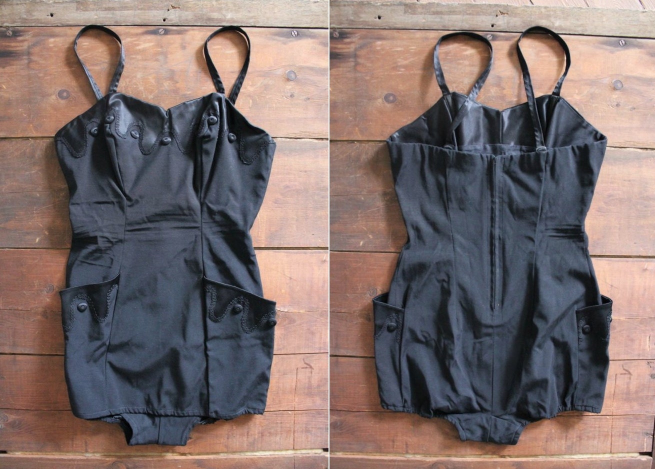 1950s swimsuit / black swimsuit / 1950s swimwear