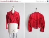 SALE 25% OFF red leather jacket / fringe jacket / suede fringe coat