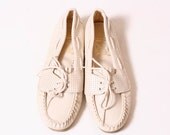 Vintage Vtg. 1980s 80s Cream Wedge Haband Boat Loafer Shoe size 7M