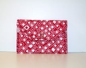 Card Pocket Red with White Diamond Pattern