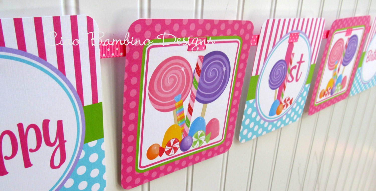 New - Sweet Shoppe Lollipop Happy Birthday Banner