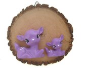 Handmade Chalkware Deer Mother and Child Wall Hanging on Wood Slice Wall Decor