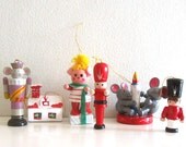 6 Large Vintage Wooden Christmas Ornament Figurines Holiday Decoration Set