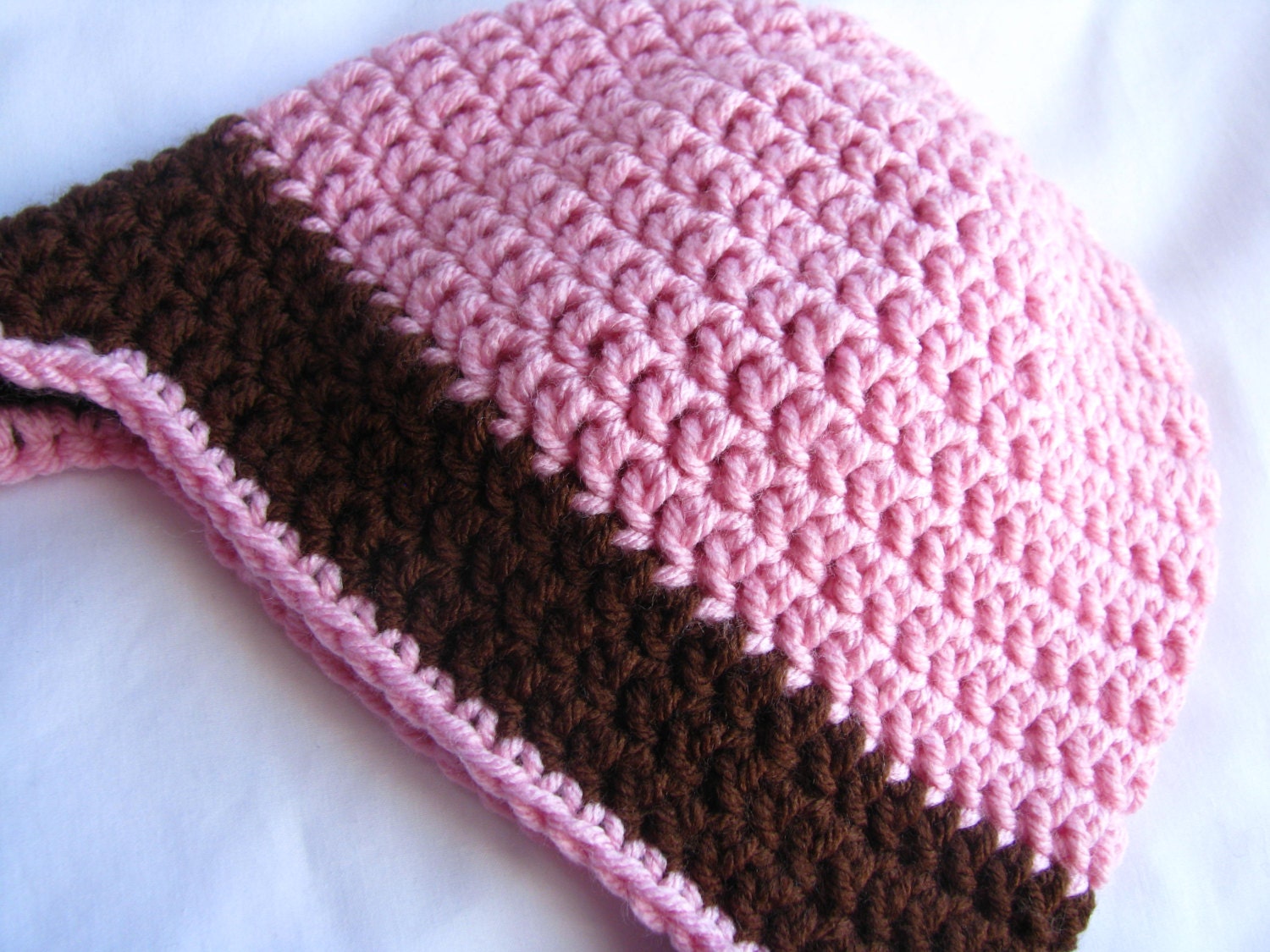 Pink and Brown Baby Ear Flap Hat 3 to 6 months