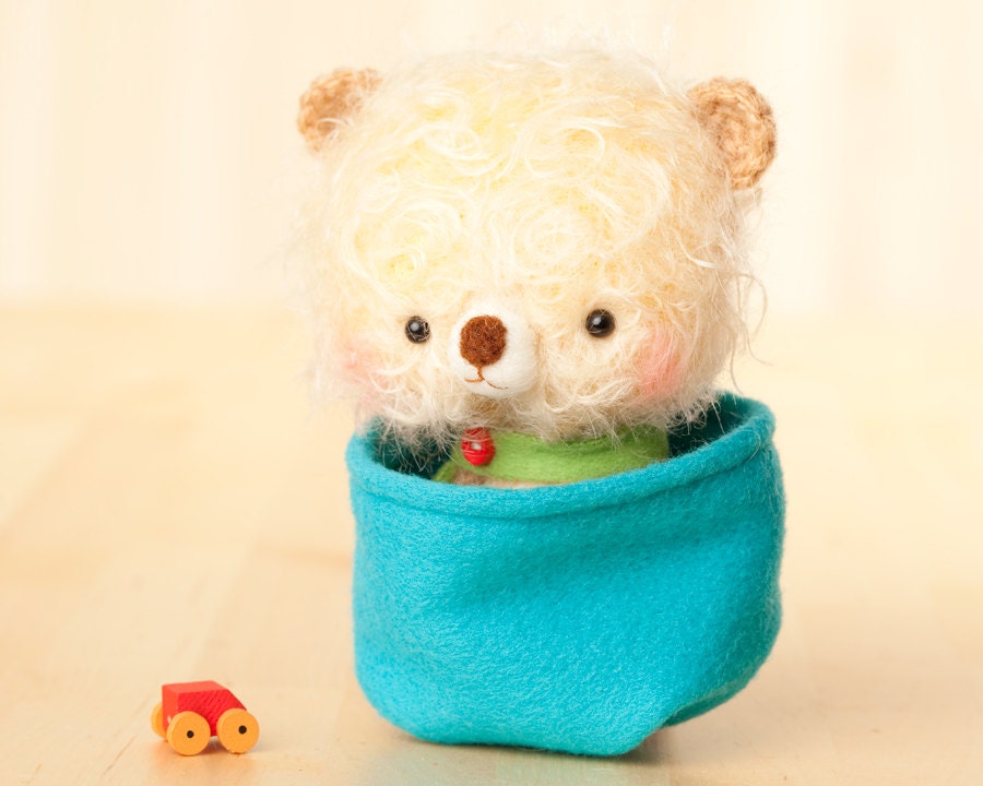 Reserved for cristilala -Teddy bear plush doll in yellow - made to order Lupo with hat -