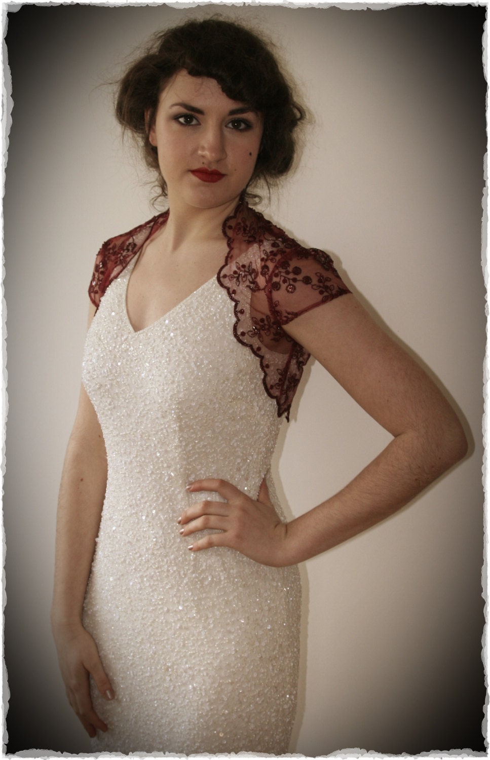 Claret Red Lace Bridal Shrug