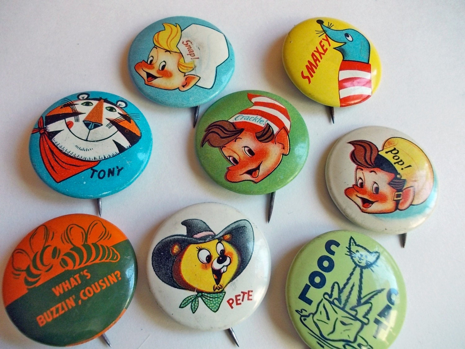 Vintage Pinback Buttons : One Inch Pep Pins, Kellogg's Snap Crackle and Pop