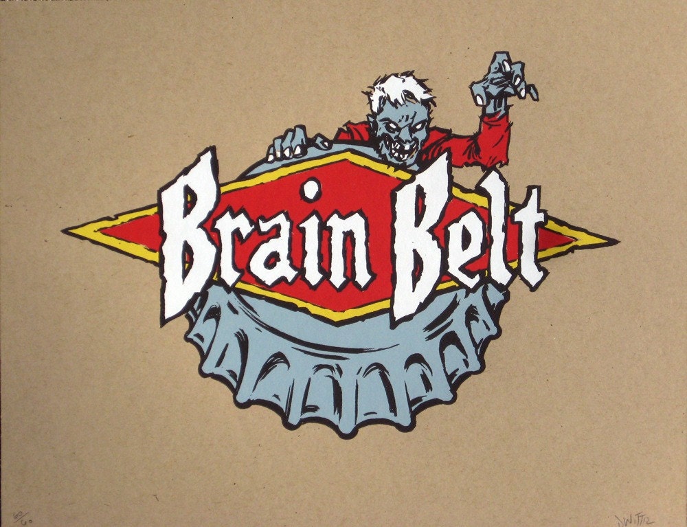 Brain Belt zombie beer label limited edition screenprint