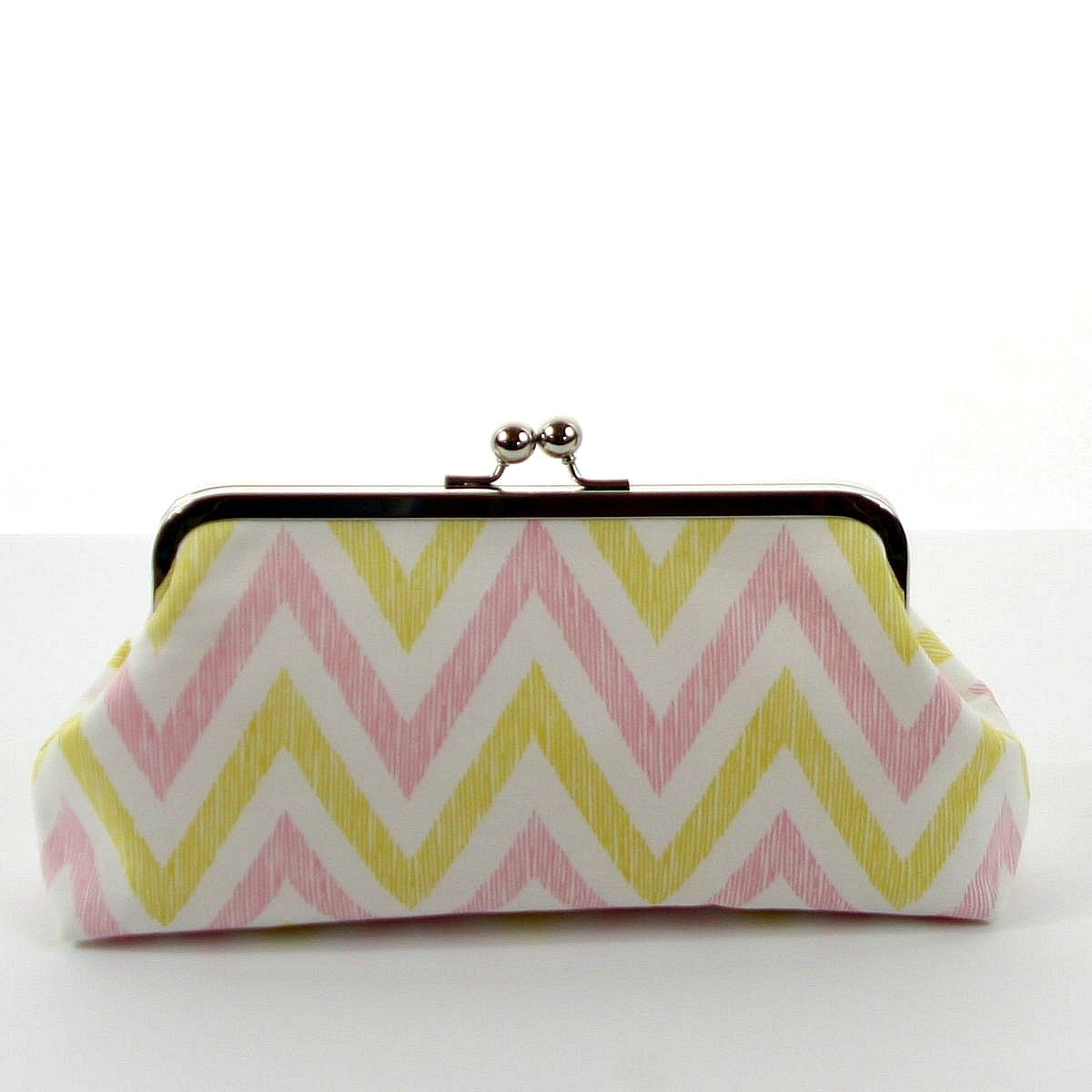 Pink Yellow Chevron Bridesmaid Clutch Purse