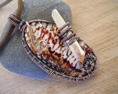 Burnt Fire Agate Oval Pendant with Tangerine Aura Quartz Point Wire Wrapped in Oxidized Copper