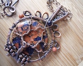 Tree of Life Pendant Blue Flake Goldstone Wire Wrapped with Oxidized Copper Wire with Chain Necklace