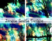 Artist Made Fabric 4 Panels Blue Aurora Borealis Landscape College Fiber Art Quilting