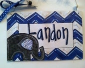 Hand personalized elephant and chevron name room sign perfect for cute nursery or kids room