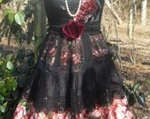 Black roses dress lace silk  goth tiered  boho  rose romantic medium  by vintage opulence on Etsy