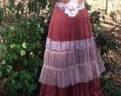 Pink maxi dress tulle lace  cotton sequins fairytale rose boho  vintage  romantic medium by vintage opulence on Etsy