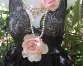 Black lace  dress tulle goth boho rose sash    medium  by vintage opulence on Etsy