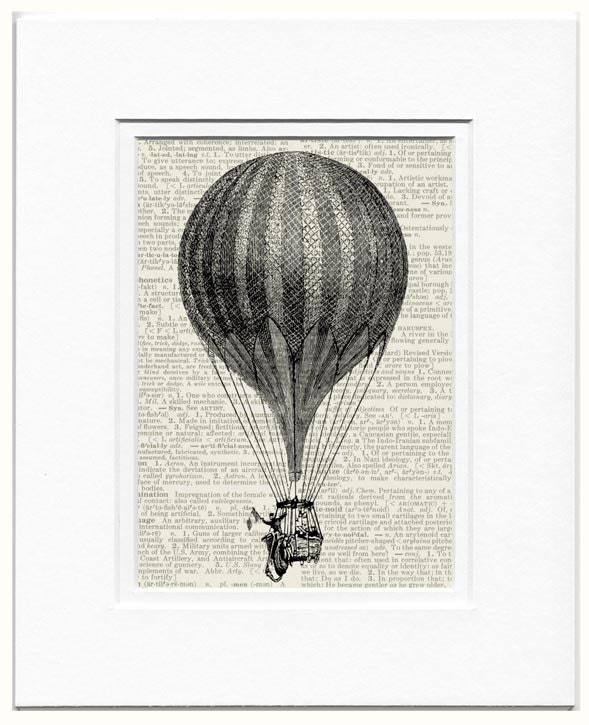 18oo's flying balloon II - printed on old page from vintage dictionary