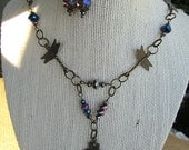 Dragonfly Crystal Bead Necklace with Earrings