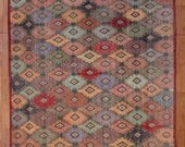 Vintage Multicolor Diamond Turkish Carpet Area Rug