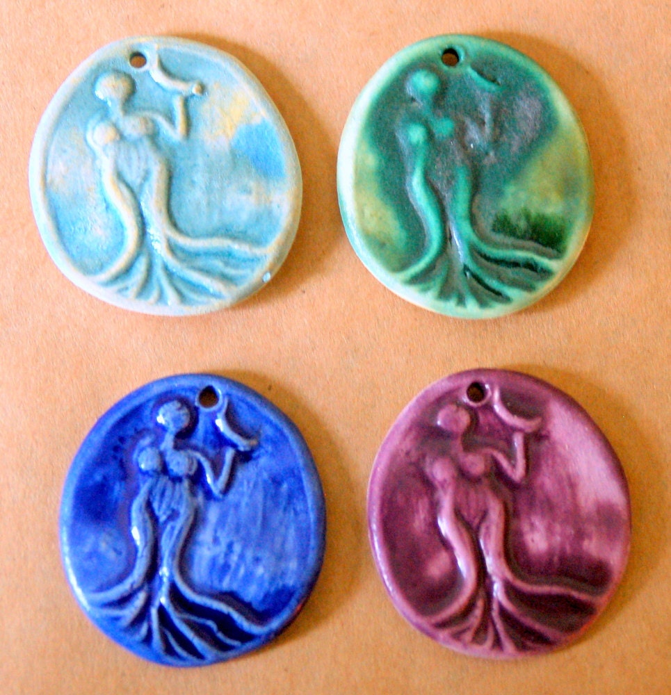 4 Handmade ceramic pendant beads - Venus Beads - Goddess beads
