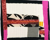4.24.2013, textile drawing, small art quilt, contemporary fiber art, abstract, haiku, yellow, rose, black, cream, neon pink, neon orange