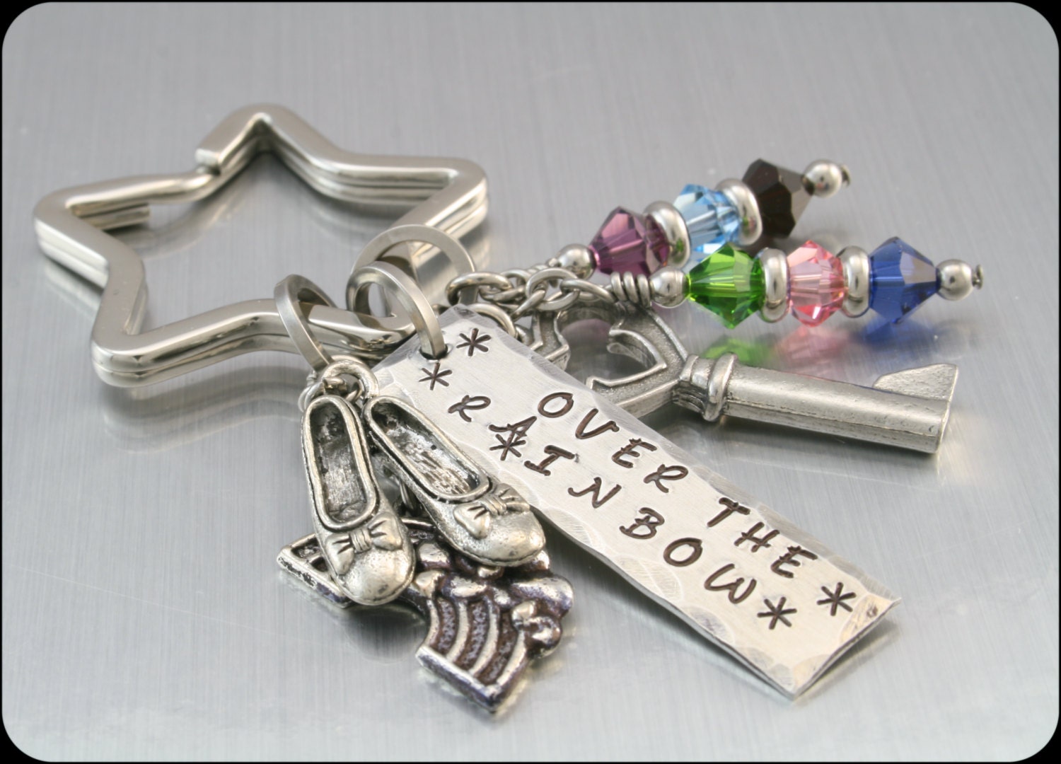 Stainless Steel Key Chain, Over the Rainbow Keychain, Wizard of OZ Key Chain, Keychain Jewelry