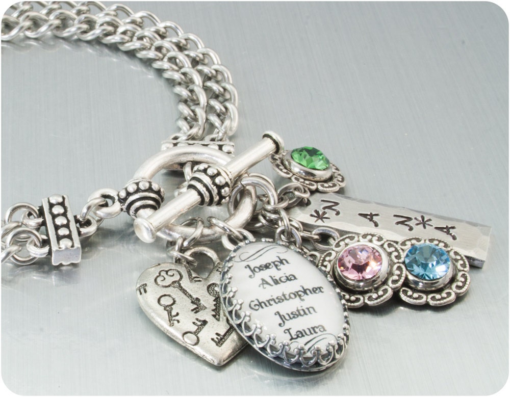 Mother's Jewelry, Mother's Bracelet, Children's Names Jewelry, Grandmother Charms, Grandchildrens Names, 1-5 Names