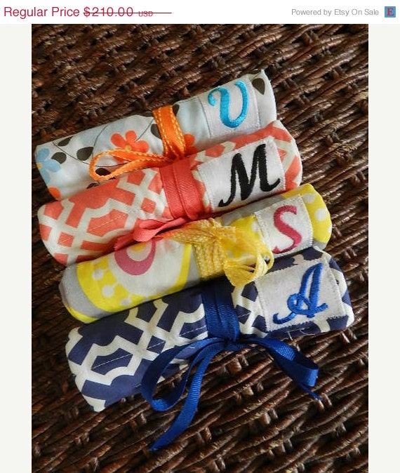 25% OFF Bridal Sale Teacher's Gift Set of 6 Quilted Travel Jewelry Roll with Monogram - Create your own FREE SHIPPING