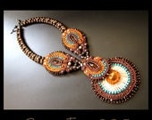Tribal Dance - OOAK Soutache Necklace Beaded in Brown, Turquoise, Orange, Bronze & Ivory