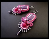 Berry Carnival - Soutache Earrings in Dark Lilac, Dark Pink, and Silver