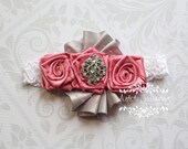 Allure - Couture Headband - Trio of Rosettes in Muave and Silver