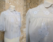 Vintage 1930 French silk floral cut out soft blue feminine blouse size M