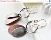 ON SALE Moden Earrings, Mixed Metal, Copper, Sterling Silver, Textured, Everyday Wear, Handmade, Hand Forged, Metalsmithed,Metalwork, Gift