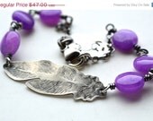 ON SALE Modern Everyday Bracelet, Graduate Gift, Purple Quartz, Mothers Day Gift, Recycled Sterling Silver, Original, Feather, Oxidized, Ar