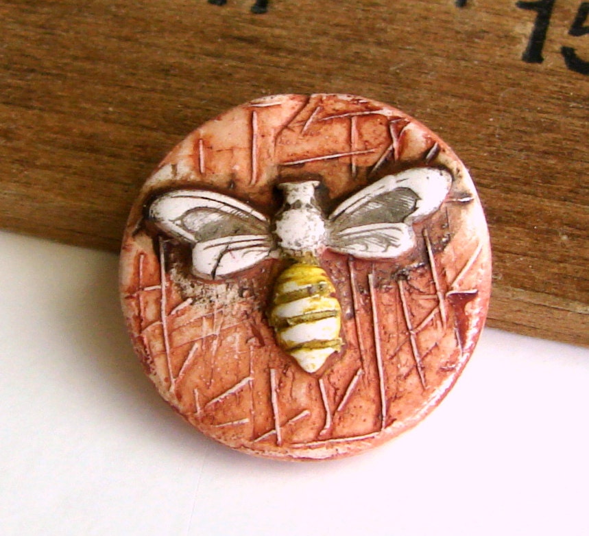 Handmade Polymer Clay Bee Pendant/Focal - Imprint Series