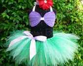 Custom Sewn 8" Infant Toddler Pixie Tutu Ariel Costume - sizes Newborn up to 12 months - tutu, seashell top, and flower headband - Halloween