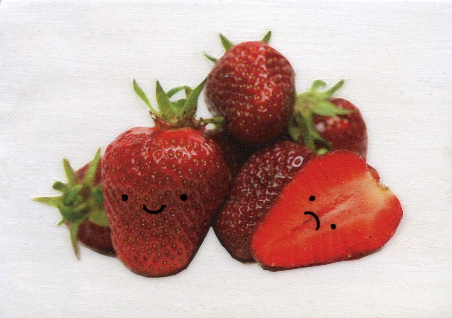 Happy Sad Strawberries original collage mixed media art