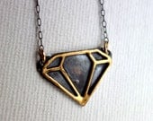 Black and Gold Stering Silver and Brass Diamond Cut-out Pendant