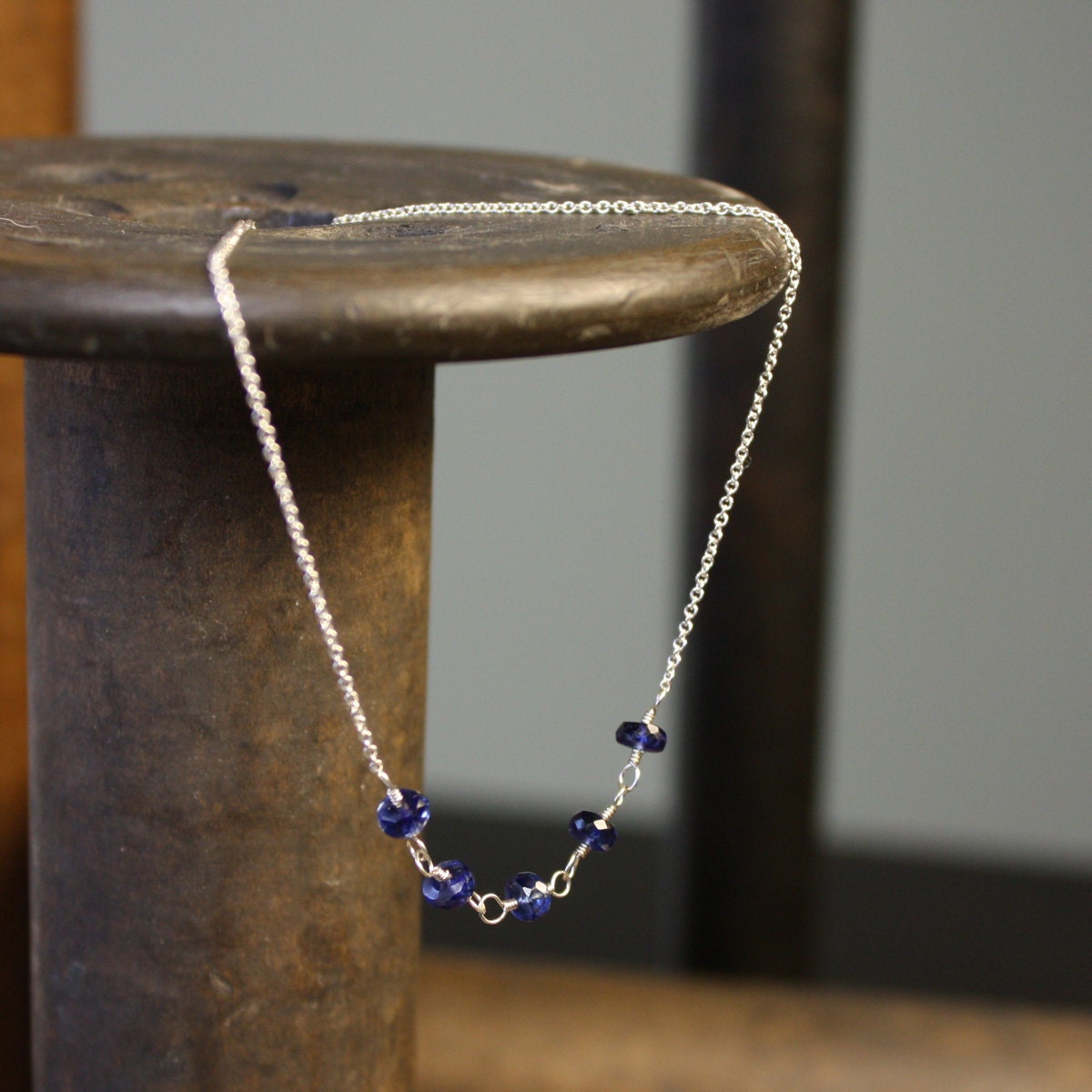 Petite Five-Stone Gemstone Necklace - Kyanite, Sterling Silver - Simple and Small