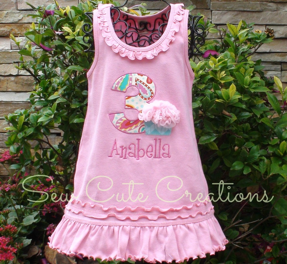 Personalized Chiffon Cupcake with number birthday Dress - Custom Made Sizes 12 mos-Girls 6X