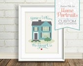 Personalized Gift : Custom Home Illustration - Modern Folk Art - First Home, Cabin, Vacation Keepsake, Housewarming Gift