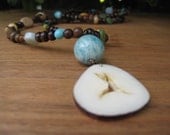 Long Tagua Necklace - Pendant - Wood - Earthy - Natural - Turquoise - Blue - Amazonite - Heart - Boho - Funky Jewelry