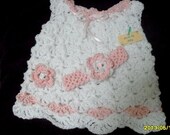 Crocheted sweet little dress for baby girls 0-3 months 100% cotton with matching headband