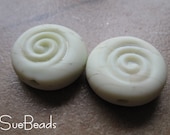 Lampwork Beads - SueBeads - Embossed Beads - Tab Beads - Biscotti Swirls Pair - Handmade Lampwork Beads - SRA M67