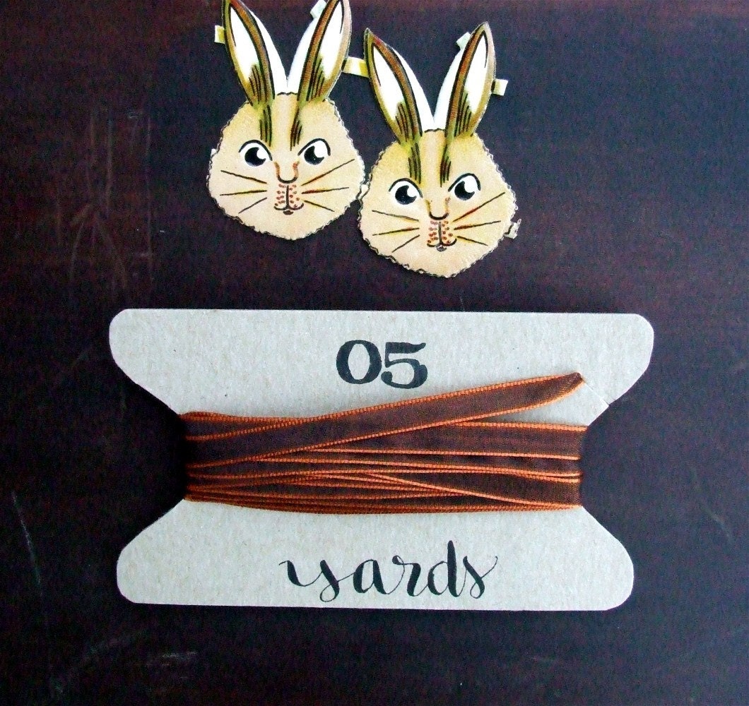 Caramel Copper Ribbon . 5 yards gift wrapping ribbon on a handlettered chipboard spool