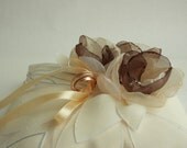 Cream Wedding pillow with brown/cream flowers---wedding rings pillow , wedding pillow---FREE SHIPPING
